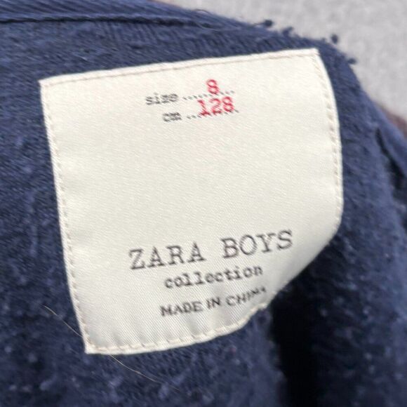 Zara Boys Sherpa Bomber Jacket size 8 navy blue brown trim - Picture 5 of 5